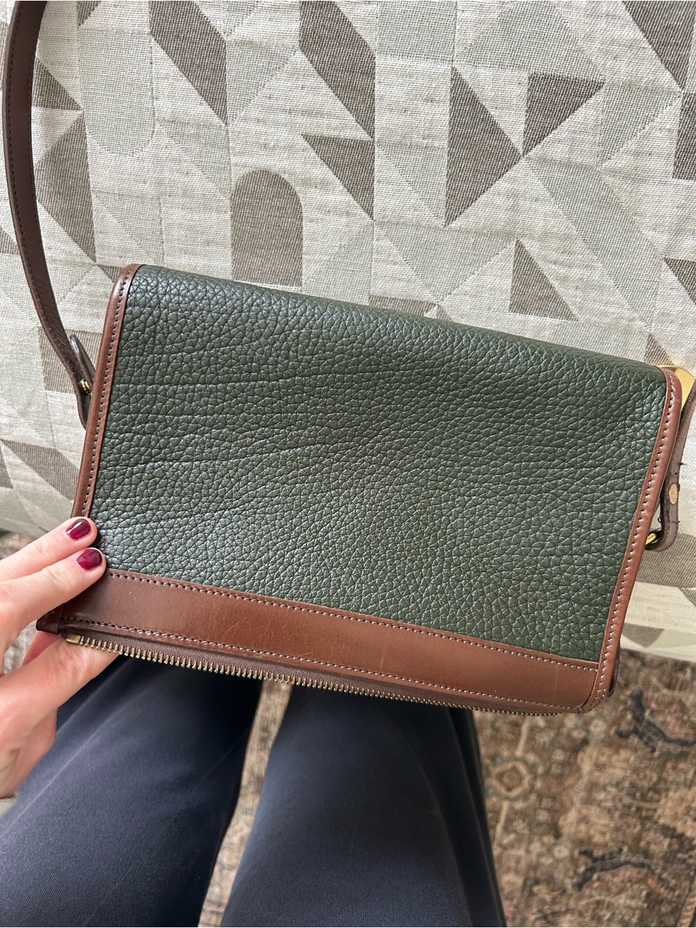 Dooney & Bourke Dark Green and Brown Pebbled Leather Crossbody Bag - Picture 3 of 4
